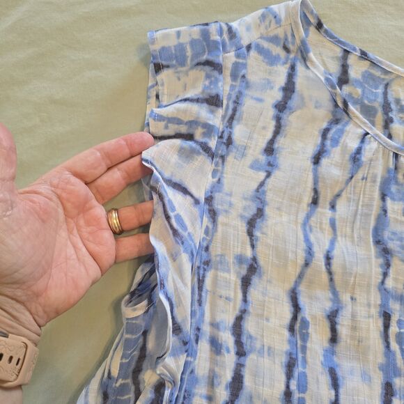 Wrangler Sleeveless Blouse Ruffle at Shoulder Keyhole Neckline Tie Dye XL Blue - Picture 5 of 10